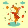 Vector dog jumping on the autumn puddles. Welsh corgi dog. For Xmas, New Year poster, calendar Royalty Free Stock Photo