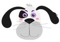Vector dog print. Dog with black ears and spot. Cartoon kawaii cute nice animal character. Cutie. Violet eyes