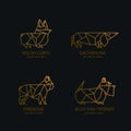 Vector dogs logo icon, emblem. Illustrations of dachshund, welsh corgi pembroke, french bulldog, scottish terrier.