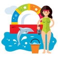 Vector Dolphinarium Concept. Flat style colorful Cartoon illustration.