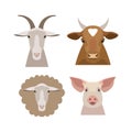 Vector domestic, farm animals head collection in flat, cartoon style Royalty Free Stock Photo