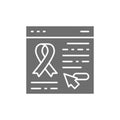 Donation website, web page with awareness ribbon, organs transplant grey icon.