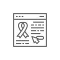 Donation website, web page with awareness ribbon, organs transplant line icon.