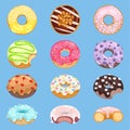 Vector donut food and glazed sweet dessert with sugar or chocolate in bakery illustration doughnut set of colorful