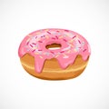 Vector Donut isometric icon with pink glaze and sugar sprinkles. Royalty Free Stock Photo