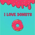 Donut picture for T-shirt, print donut with pink frosting,