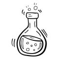 Vector doodle bottle of magic potion. Witchcraft glass bottle. Alchemy elixir in glass flask. Hand drawn illustration of Royalty Free Stock Photo