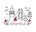 Vector doodle composition with Istanbul landmarks and buildings
