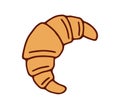 Vector Doodle Croissant. Simple Colorful Illustration on White Background. Sweet Dessert Icon