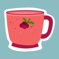 Vector doodle cup isolated on white. Hand drawn ceramic teacup with berry print