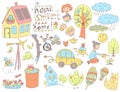 Vector doodle cute collection of ecology and family. Nature, alt