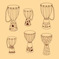 Vector doodle djembe drums set