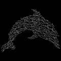 Vector doodle dolphin silhouette isolated on black background. Logo design template. Hand drawn outline illustration. Dolphin icon Royalty Free Stock Photo
