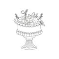 vector doodle drawing of an antique marble vase with flowers, contour drawing isolated Royalty Free Stock Photo