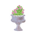 vector doodle drawing of an antique marble vase with flowers, contour drawing isolated Royalty Free Stock Photo