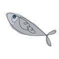 Vector doodle fish icon. Logo design template. Cute hand drawn illustration. Continuous outline sketch. Colorful