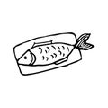 Vector doodle fish icon. Logo design template. Cute hand drawn linear illustration for print, web Royalty Free Stock Photo