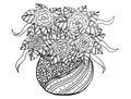 Vector doodle floral illustrated. Bouquet of flowers in a vase, hand drawing Royalty Free Stock Photo