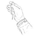 Doodle Gesture Hand Exalting for God using prayer beads Royalty Free Stock Photo