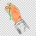 Doodle gesture hand exalting for god using prayer beads or tasbih, at Watercolor Effect