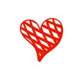 Vector Doodle Hand Drawn Heart, Checkered Coloring Icon Isolated on White Background.