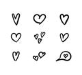 Vector doodle hand drawn hearts illustration, black lines isolated, abstract shapes. Royalty Free Stock Photo