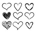 Vector Doodle Hand Drawn Hearts Set, Black Marker Drawings Isolated on White Background, Rough Sketches. Royalty Free Stock Photo