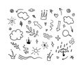 Vector doodle handdrawn abstract icons illustration, black lines isolated, abstract.