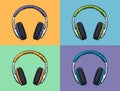 Vector doodle of a headphone icon in four different colors. Sketch style illustration