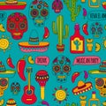 Vector doodle icons Mexican party Hello How are you Food Drinks