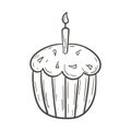 Vector doodle illustration of cupcake and muffin with icing and candle. Royalty Free Stock Photo