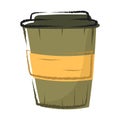 Vector isolated doodle illustration of disposable paper cup with tea or coffee