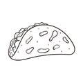 Vector doodle illustration of mexican food, tacos with vegetables in tortilla