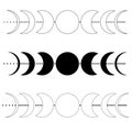 Vector doodle illustration with moon phases. Magic illustrations