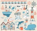 Vector doodle illustration. North sea. Scandinavian style. Colle