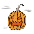 Vector doodle illustration. Scary pumpkin for halloween. Creepy face.