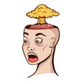 Vector doodle image with Humans head with open brain case with a cloud of a huge nuclear explosion. Mind Blowing concept