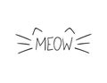 Vector Doodle Meow Illustration, Cat Whiskers Hand Drawn Illustration. Royalty Free Stock Photo