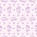 Vector doodle moons, clouds, hearts, stars pattern