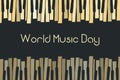 Vector doodle pattern with hand drawn piano, harpsichord keys. Happy world music day party. Chaotic pianoforte musical grand piano