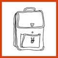 Vector doodle school backpack satchel wear illustration line isolated.