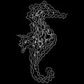 Vector doodle seahorse silhouette isolated on black background. Logo design template. Hand drawn outline illustration. Dolphin Royalty Free Stock Photo