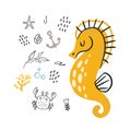 Vector doodle seahorse underwater life pattern a