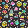 Vector doodle seamless pattern with bake and sweets.