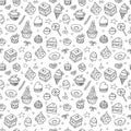 Vector doodle seamless pattern with bake and sweets.