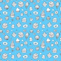 Vector doodle seamless pattern with bake and sweets.