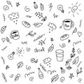 Vector doodle set of drink more water summer theme. Cartoon style. Royalty Free Stock Photo