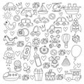 Vector doodle set with toys for shop, store, kindergarten, nursery Hand drawn vector illustration