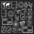 Vector doodle set with travel icons Adventure Explore Camera Passport Ticket Map Backpack Doodle seamless pattern Royalty Free Stock Photo