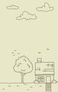 Vector doodle small house with tree and cloud in outline style Royalty Free Stock Photo